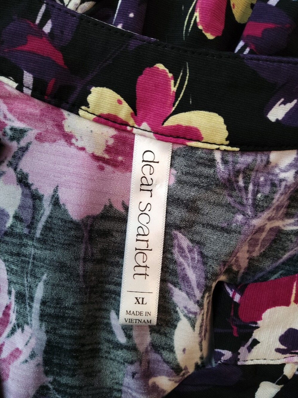 Dear Scarlett Black Floral V-Neck Tunic with Fuchsia, White & Yellow Blooms - Picture 9 of 10